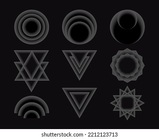 Set of abstract geometric futuristic frames. Soft light grey cosmic gradient shapes. Vector graphic.