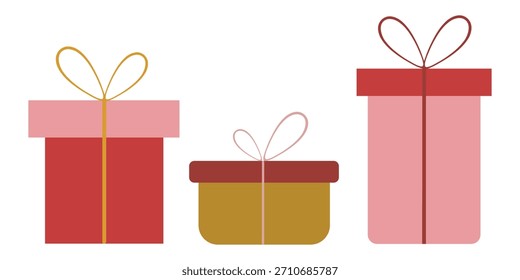 A set of abstract geometric gift box icons. Minimalistic symbols of Christmas and New Year. Vector illustration.