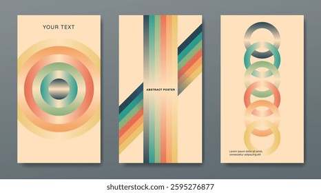 A set of abstract, geometric, gradient backgrounds in retro style.