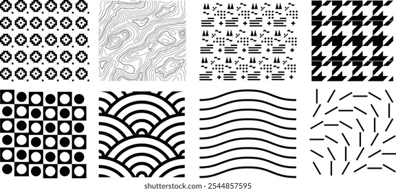 set of abstract geometric graphic elements, Refraction and distortion glass effect various form, Brutalist vector shapes, trendy retro design .