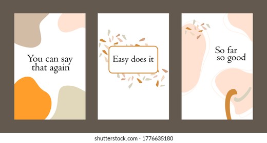 Conjunto de cartas universales abstractas de dibujadas a mano geométricas con patrón orgánico y lugar para texto en colores pastel. Moderno diseño creativo mínimo para tarjetas de felicitación, invitación, afiche, pancarta, portada de libros.