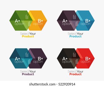 Set of abstract geometric hexagon design with options and text. Vector templates