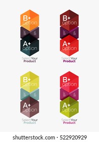 Set of abstract geometric hexagon design with options and text. Vector templates