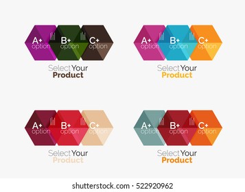 Set of abstract geometric hexagon design with options and text. Vector templates