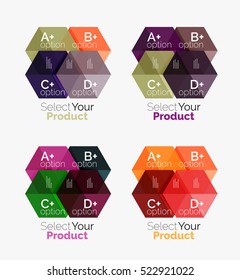 Set of abstract geometric hexagon design with options and text. Vector templates