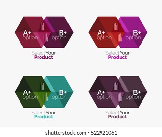 Set of abstract geometric hexagon design with options and text. Vector templates
