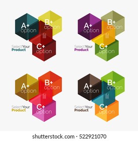 Set of abstract geometric hexagon design with options and text. Vector templates