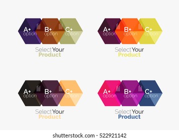 Set of abstract geometric hexagon design with options and text. Vector templates
