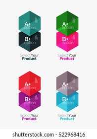 Set of abstract geometric hexagon design with options and text. Vector templates