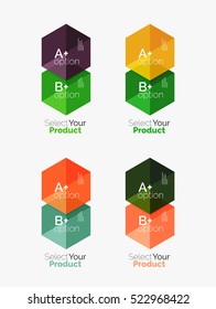 Set of abstract geometric hexagon design with options and text. Vector templates
