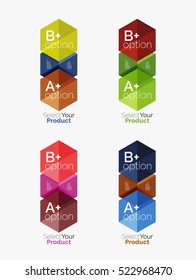 Set of abstract geometric hexagon design with options and text. Vector templates