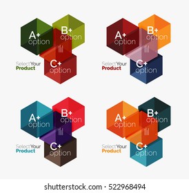 Set of abstract geometric hexagon design with options and text. Vector templates