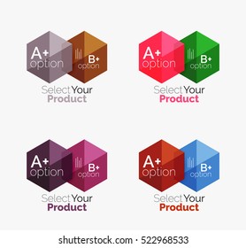 Set von abstraktem geometrischem Hexagon-Design mit Optionen und Text. Vektorgrafiken-Vorlagen