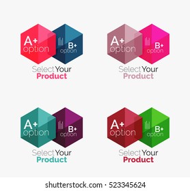 Set of abstract geometric hexagon design with options and text. Vector templates