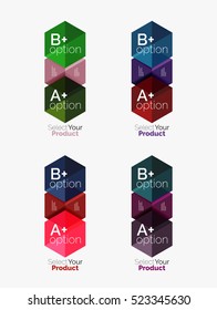 Set of abstract geometric hexagon design with options and text. Vector templates
