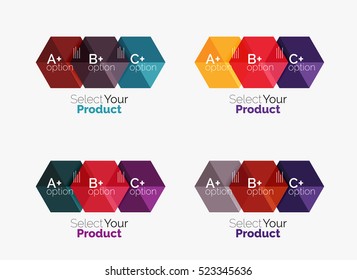 Set of abstract geometric hexagon design with options and text. Vector templates