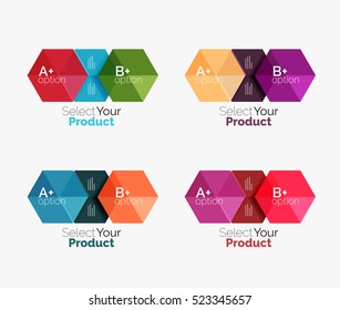 Set of abstract geometric hexagon design with options and text. Vector templates