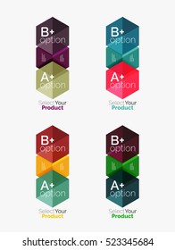 Conjunto de diseño abstracto de hexágono geométrico con opciones y texto. Plantillas de vectores
