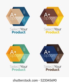 Set of abstract geometric hexagon design with options and text. Vector templates