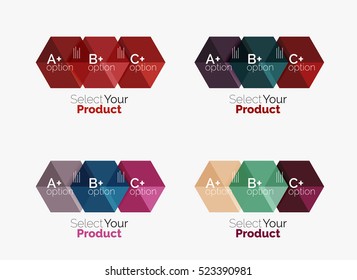 Set of abstract geometric hexagon design with options and text. Vector templates