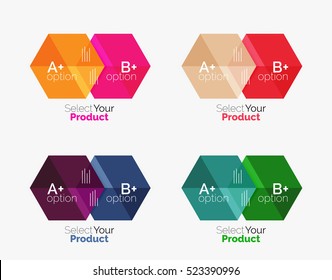 Set of abstract geometric hexagon design with options and text. Vector templates
