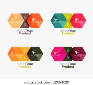 Conjunto de diseño abstracto de hexágono geométrico con opciones y texto. Plantillas de vectores