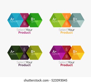 Conjunto de diseño abstracto de hexágono geométrico con opciones y texto. Plantillas de vectores