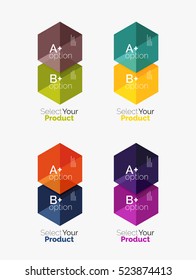 Conjunto de diseño abstracto de hexágono geométrico con opciones y texto. Plantillas de vectores