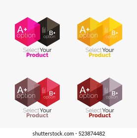 Set of abstract geometric hexagon design with options and text. Vector templates