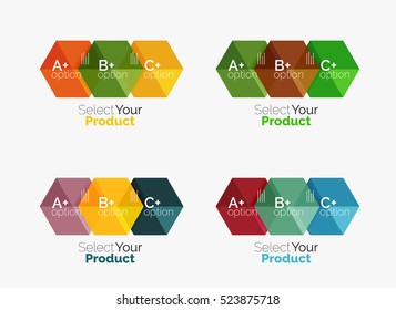 Set of abstract geometric hexagon design with options and text. Vector templates