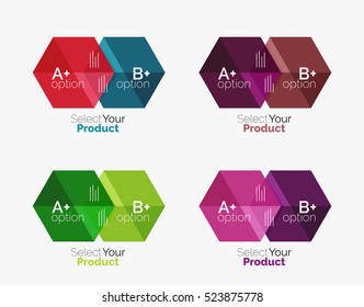 Set of abstract geometric hexagon design with options and text. Vector templates