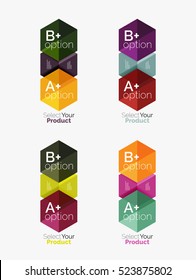Conjunto de diseño abstracto de hexágono geométrico con opciones y texto. Plantillas de vectores