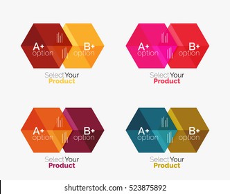 Set of abstract geometric hexagon design with options and text. Vector templates