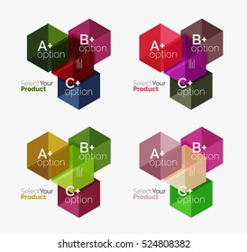 Conjunto de diseño abstracto de hexágono geométrico con opciones y texto. Plantillas de vectores