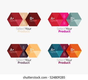 Conjunto de diseño abstracto de hexágono geométrico con opciones y texto. Plantillas de vectores