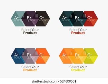Set of abstract geometric hexagon design with options and text. Vector templates