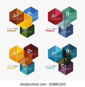 Set of abstract geometric hexagon design with options and text. Vector templates