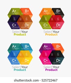 Set of abstract geometric hexagon design with options and text. Vector templates