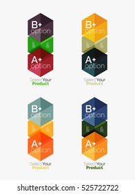 Conjunto de diseño abstracto de hexágono geométrico con opciones y texto. Plantillas de vectores