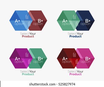 Set of abstract geometric hexagon design with options and text. Vector templates