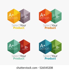 Conjunto de diseño abstracto de hexágono geométrico con opciones y texto. Plantillas de vectores
