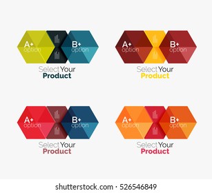 Set of abstract geometric hexagon design with options and text. Vector templates