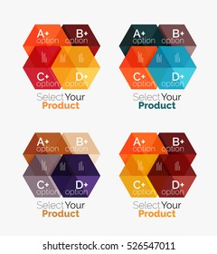 Conjunto de diseño abstracto de hexágono geométrico con opciones y texto. Plantillas de vectores