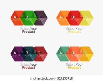 Set of abstract geometric hexagon design with options and text. Vector templates