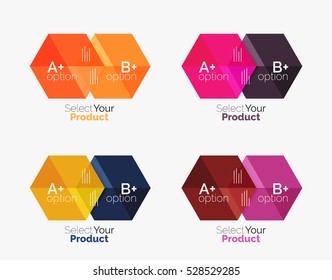 Set of abstract geometric hexagon design with options and text. Vector templates