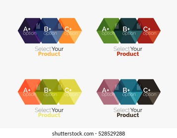 Set of abstract geometric hexagon design with options and text. Vector templates