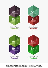 Set of abstract geometric hexagon design with options and text. Vector templates