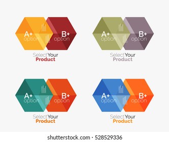 Conjunto de diseño abstracto de hexágono geométrico con opciones y texto. Plantillas de vectores