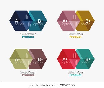 Set of abstract geometric hexagon design with options and text. Vector templates