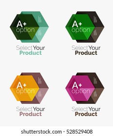 Conjunto de diseño abstracto de hexágono geométrico con opciones y texto. Plantillas de vectores